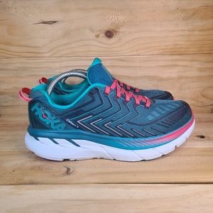 Hoka One One Clifton 4 Wide Fit Athletic Running Sneakers Women's 8.5 Blue Pink